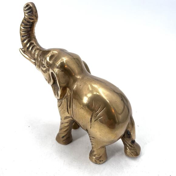 Vintage Solid Brass Elephant Figurine - Trunk Up For Good Luck - Picture 3 of 13